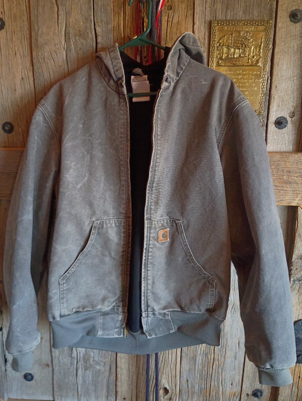 Vintage Carhartt Hooded Jacket Metal Grey J160MTL Medium